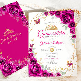 Quinceanera Fuchsia Pink Gold Einladung