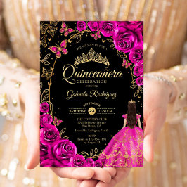 Quinceanera Fuchsia Pink Gold Einladung