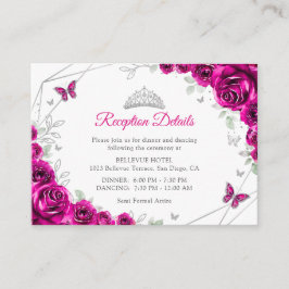 Quinceanera Fuchsia Pink Silver Floral Details Begleitkarte