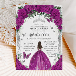 Quinceañera Fuchsia Rose Vintages Silber Einladung