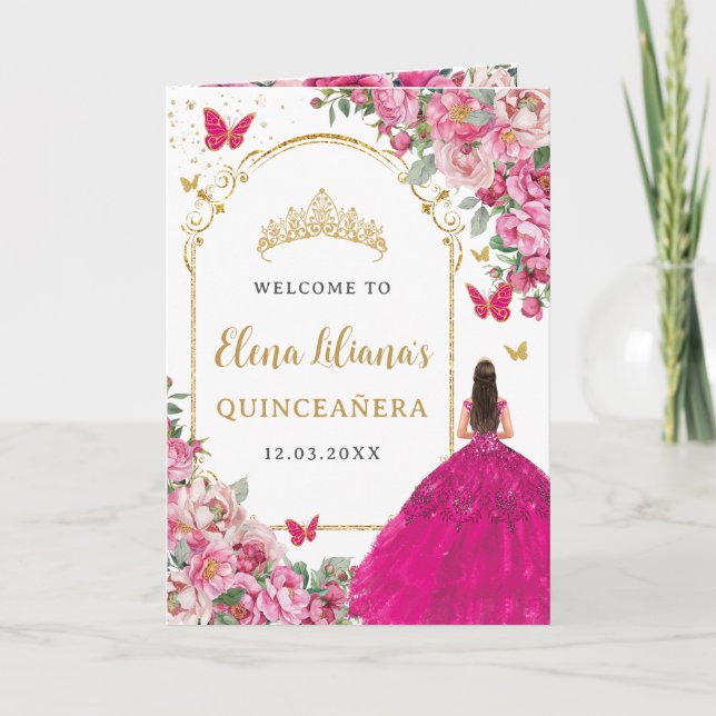 Quinceañera Fuchsien-Gold Padrinos Veranstaltungsp Programm (Vorderseite)