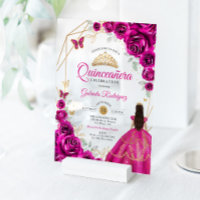 Quinceanera Fuchsienrosa Gold Kleid