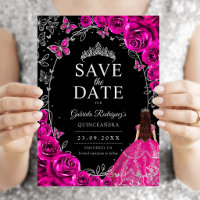 Quinceanera Fuchsienrosa Schwarz Silber