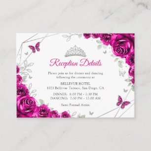 Quinceanera Fuchsienrosa Silber Blumen Details Begleitkarte