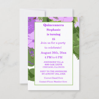 Quinceanera Fünfzehnte Geburtstagsfeier Lila Blüte Einladung