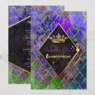 Quinceanera/Galaxie/Neon Lila/Prinzessin/Krone Einladung
