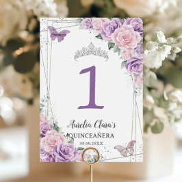 Quinceañera Geburtstag Lila Lilac Pale Pink Floral Tischnummer