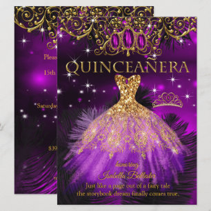 Quinceanera Geburtstag Lila Magenta Tiara Gold 2 Einladung