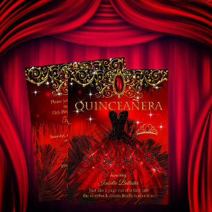 Quinceanera Geburtstag Rot Schwarz Federn Tiara Go Einladung