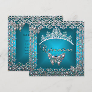 Quinceanera-Geburtstags-Tiara aus Teal und Silber  Einladung
