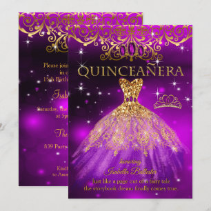 Quinceanera Geburtstags-Tiara Magenta Lila Gold Einladung