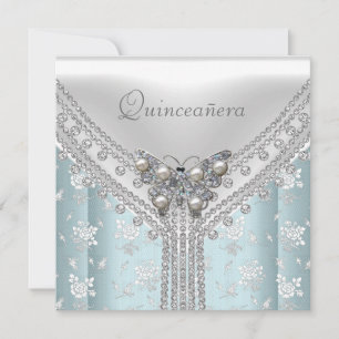 Quinceañera-Geburtstagsfeier Blau Weiße Butterfly Einladung