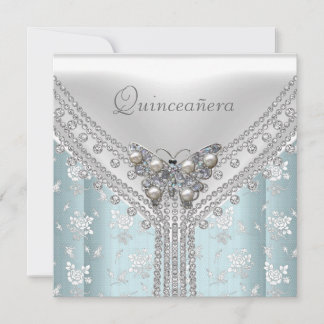 Quinceañera-Geburtstagsfeier Blau Weiße Butterfly Einladung