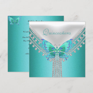 Quinceañera-Geburtstagsfeier Blau Weiße Butterfly Einladung