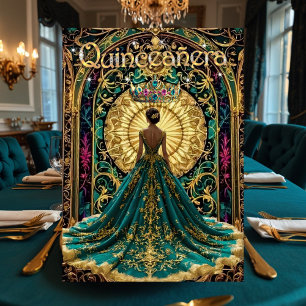 Quinceanera-Geburtstagsfeier Exotisches Türkis Ros Einladung