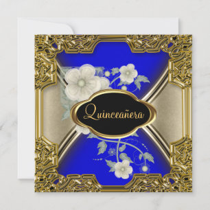 Quinceañera-Geburtstagsfeier Gold Schwarz Blau Einladung