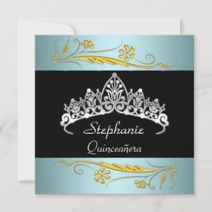 Quinceañera-Geburtstagsfeier Gold Türkis Juwelen Einladung