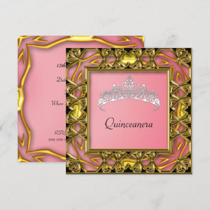 Quinceanera-Geburtstagsfeier Gold und Lachs Einladung