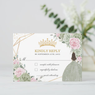 Quinceañera Geburtstagsfeier Grün weich rosa Flora RSVP Karte