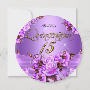 Quinceanera-Geburtstagsfeier Lila Rosa Rosen-Schle Einladung