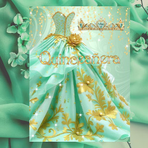 Quinceanera-Geburtstagsfeier Mintgrünes goldenes K Einladung