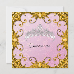 Quinceanera-Geburtstagsfeier Rosa Gold Weiße Tiara Einladung