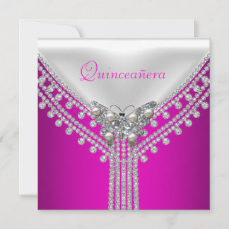 Quinceañera-Geburtstagsfeier Rosa Weiße Butterfly Einladung