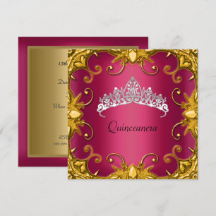 Quinceanera-Geburtstagsfeier Rot Gold Weiße Tiara Einladung