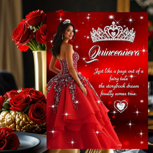 Quinceanera-Geburtstagsfeier Rot Silber Kleid Tiar Einladung