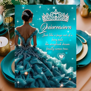 Quinceanera-Geburtstagsfeier Türkis Silber Kleid T Einladung