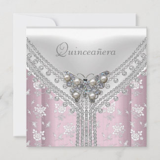 Quinceañera-Geburtstagsfeier Weiße Schmetterling B Einladung