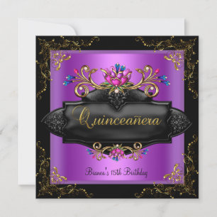 Quinceanera-Geburtstagsort Violette Flieder Gold B Einladung