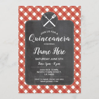Quinceañera Geburtstagspartei GRILLEN Red Gingham  Einladung