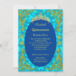 Quinceanera Geburtstagsparty Aquamarin Gold Einlad Einladung