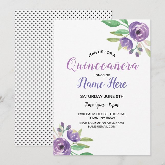 Quinceañera Geburtstagsparty Blume Lilac Einladung (Vorne/Hinten)