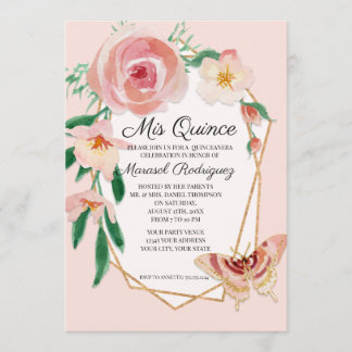 Quinceanera Geburtstagsparty Blush Wasserfarbe Ros Einladung