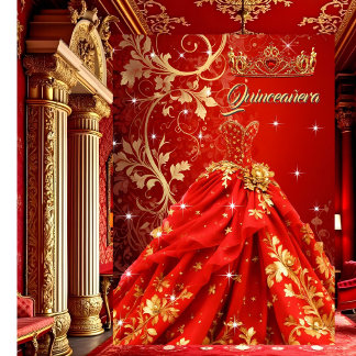 Quinceanera Geburtstagsparty Exotic Red Gold Dress Einladung