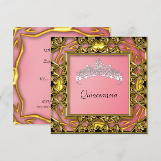 Quinceanera Geburtstagsparty Gold und Lachs Einladung