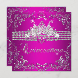 Quinceanera Geburtstagsparty Hot Pink Silver Tiara Einladung