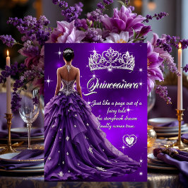 Quinceanera Geburtstagsparty Lila Kleid Tiara Einladung