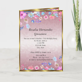 Quinceanera Geburtstagsparty Pink und Blume Einladung