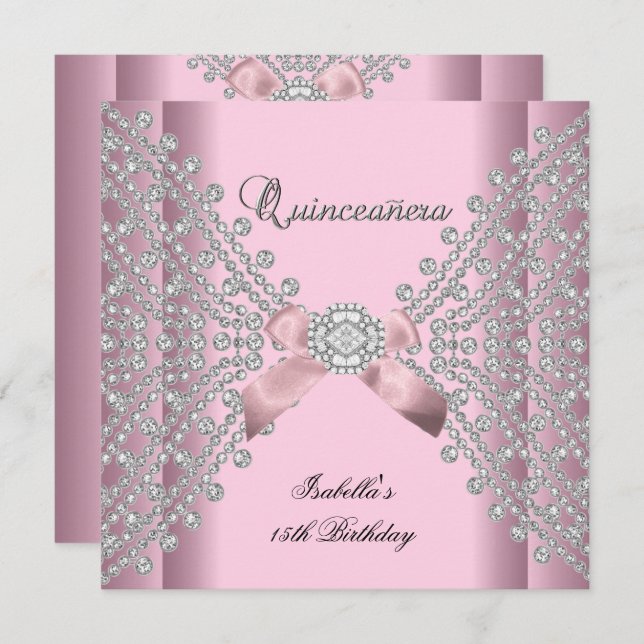 Quinceanera Geburtstagsparty Pink White Diamonds Einladung (Vorne/Hinten)
