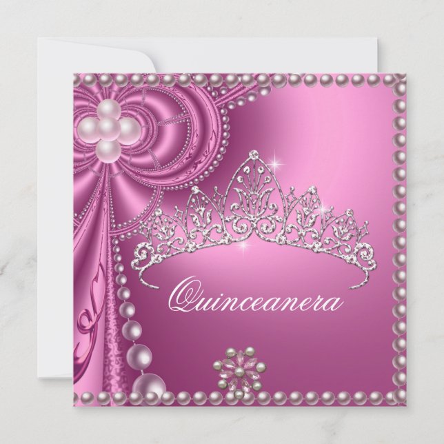Quinceanera Geburtstagsparty Pink White Pearl Einladung (Vorderseite)