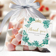 Quinceanera Gefälligs Tags Butterfly Emerald Green