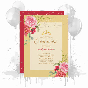 Quinceañera Gelbe Flora Gold Einladung