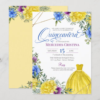 Quinceañera Gelbes Kleid helle Blume Einladung