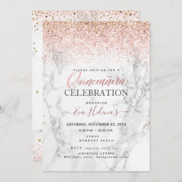 Quinceañera, geschrieben im Stern, Marmor+Rose Gol Einladung