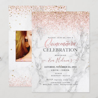 Quinceañera, geschrieben im Stern, Marmor+Rose Gol Einladung