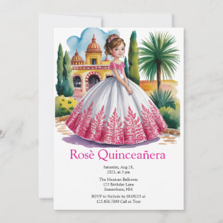 Quinceañera Girl in Rosa und Weiß Gown Einladung
