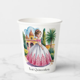 Quinceañera Girl in Rosa und Weiß Gown Pappbecher